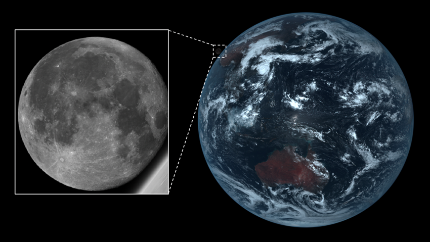 図１ひまわり８号の全球写真と写り込んだ月