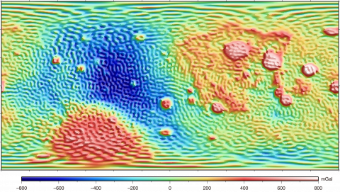 Grid data for Bouguer gravity anomaly calculated from SGM100h model (Equirectangular projection, with scale)