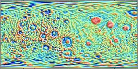 Grid data for free-air gravity anomaly calculated from SGM100h model (Equirectangular projection, without scale)