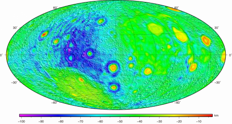 Moho topographic grid data (Hammer projection, with scale)