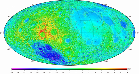 Lunar topographic grid data (Hammer projection, with scale)