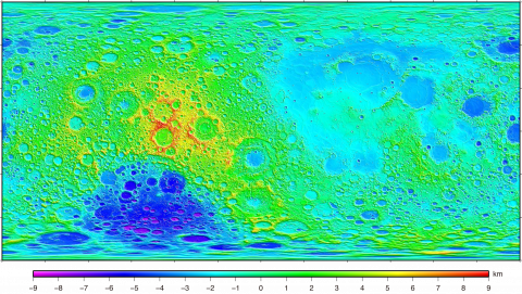 Lunar topographic grid data (Equirectangular projection, with scale)